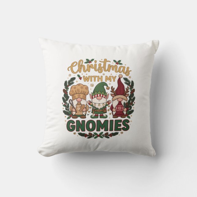 Kerst Gnomies Slingerlichten Snoepriet Kussen (Voorkant)
