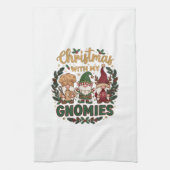 Kerst Gnomies Slingerlichten Snoepriet Theedoek (Verticaal)