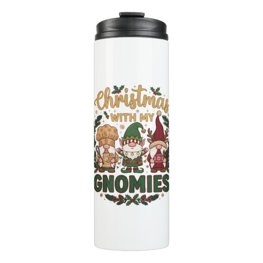 Kerst Gnomies Slingerlichten Snoepriet Thermosbeker (Voorkant)