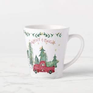 Kerst Gnoom Merry Bright Red Truck Sterren Bomen Latte Mok