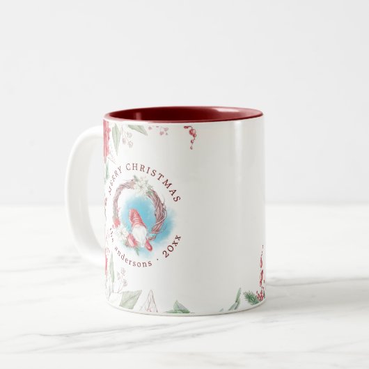 Kerst gnoom vakantie elegant bloemenmonogram tweekleurige koffiemok (Voorkant links)
