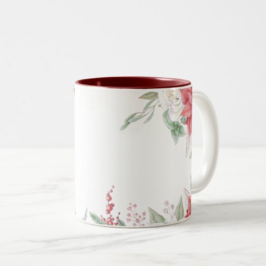 Kerst gnoom vakantie elegant bloemenmonogram tweekleurige koffiemok (Voorkant rechts)