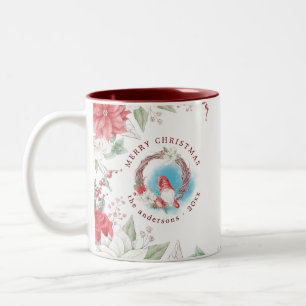 Kerst gnoom vakantie elegant bloemenmonogram tweekleurige koffiemok