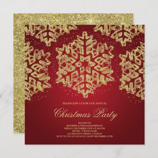 Kerst Gold en Red Glitter Elegant Kaart (Voorkant / Achterkant)