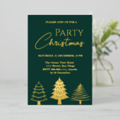 Kerst Gold Green Trees Modern Folie Uitnodiging (Staand Voorkant)