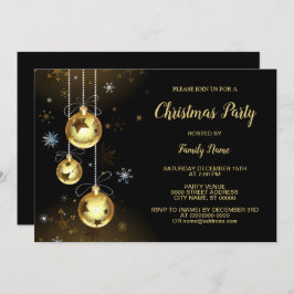 Kerst Golden Ornamenten Shiny Stars Black Party Kaart