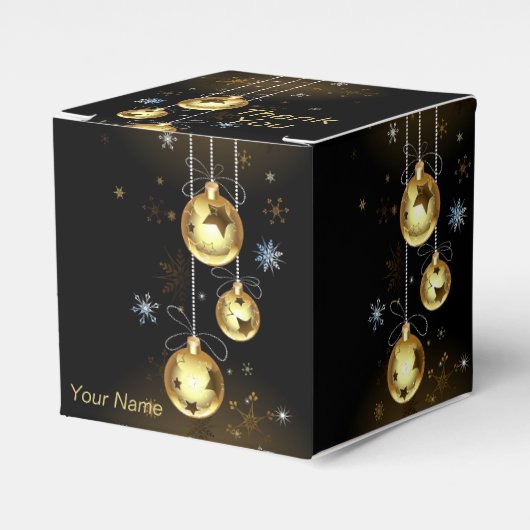 Kerst Golden Ornamenten Shiny Stars Zwart Bedankdoosjes (Voorkant Zijde)
