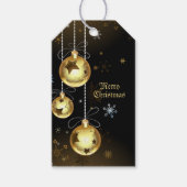 Kerst Golden Ornamenten Shiny Stars Zwart Cadeaulabel (Voorkant)