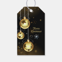 Kerst Golden Ornamenten Shiny Stars Zwart Cadeaulabel