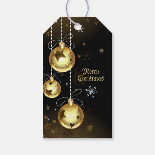Kerst Golden Ornamenten Shiny Stars Zwart Cadeaulabel (Voorkant)