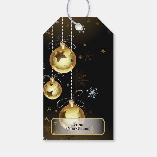 Kerst Golden Ornamenten Shiny Stars Zwart Cadeaulabel (Achterkant)