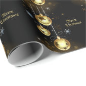 Kerst Golden Ornamenten Shiny Stars Zwart Cadeaupapier (Rol Hoek)