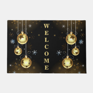 Kerst Golden Ornamenten Shiny Stars Zwart Deurmat