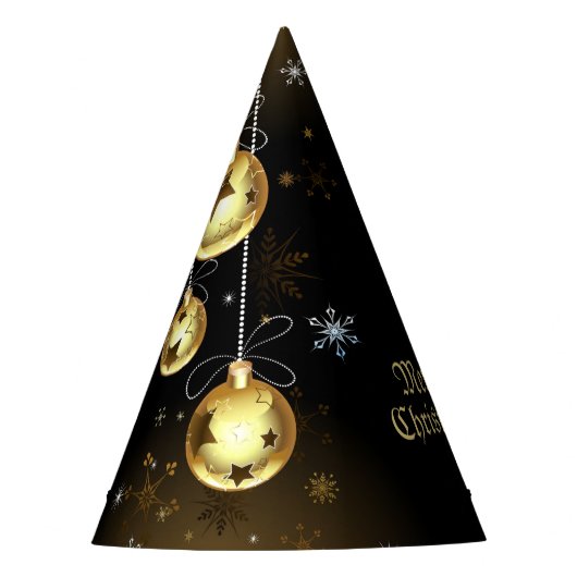 Kerst Golden Ornamenten Shiny Stars Zwart Feesthoedjes (Voorkant)