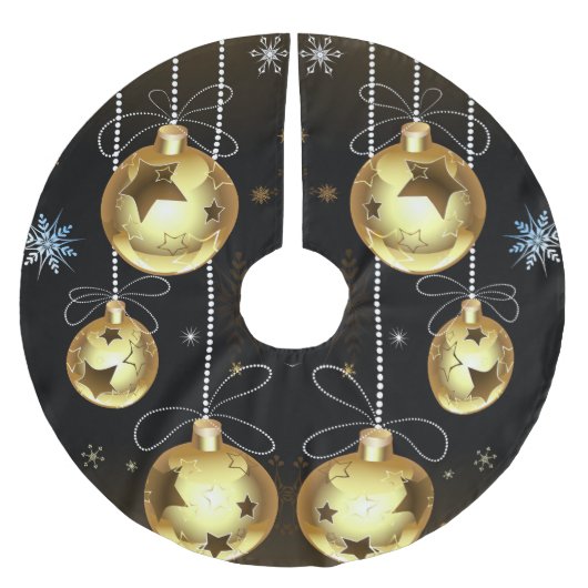 Kerst Golden Ornamenten Shiny Stars Zwart Kerstboom Rok (Voorkant)