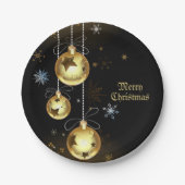 Kerst Golden Ornamenten Shiny Stars Zwart Papieren Bordje (Voorkant)