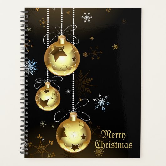 Kerst Golden Ornamenten Shiny Stars Zwart Planner (Voorkant)