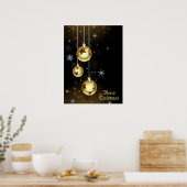 Kerst Golden Ornamenten Shiny Stars Zwart Poster (Keuken)