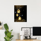 Kerst Golden Ornamenten Shiny Stars Zwart Poster (Thuiskantoor)