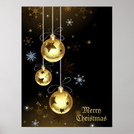 Kerst Golden Ornamenten Shiny Stars Zwart Poster