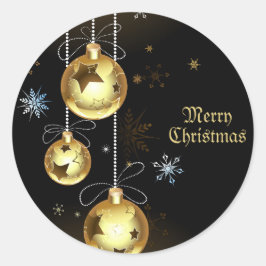 Kerst Golden Ornamenten Shiny Stars Zwart Ronde Sticker