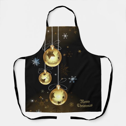 Kerst Golden Ornamenten Shiny Stars Zwart Schort (Voorkant)