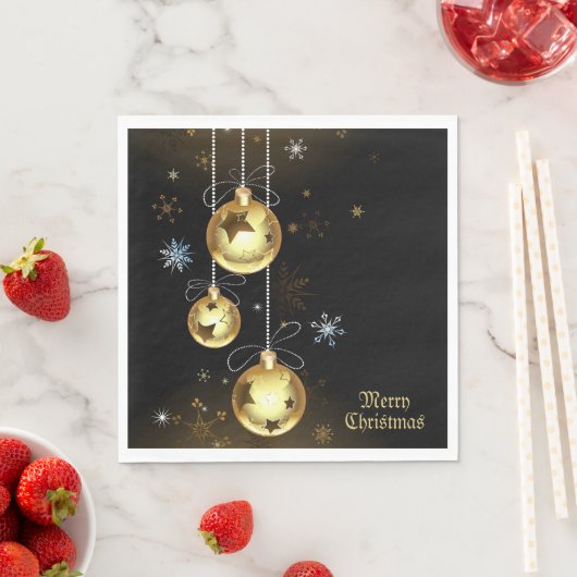 Kerst Golden Ornamenten Shiny Stars Zwart Servet (Insitu)