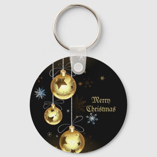 Kerst Golden Ornamenten Shiny Stars Zwart Sleutelhanger (Voorkant)