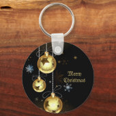 Kerst Golden Ornamenten Shiny Stars Zwart Sleutelhanger (Achterkant)