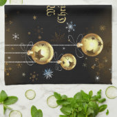 Kerst Golden Ornamenten Shiny Stars Zwart Theedoek (Gevouwen)