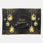 Kerst Golden Ornamenten Shiny Stars Zwart Theedoek (Horizontaal)
