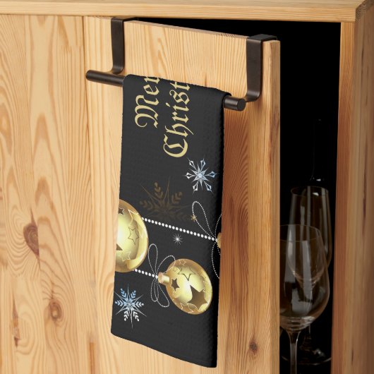 Kerst Golden Ornamenten Shiny Stars Zwart Theedoek (Derde Gevouwen)