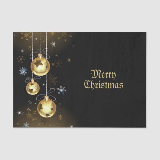 Kerst Golden Ornamenten Shiny Stars Zwart Tissuepapier (Voorkant)