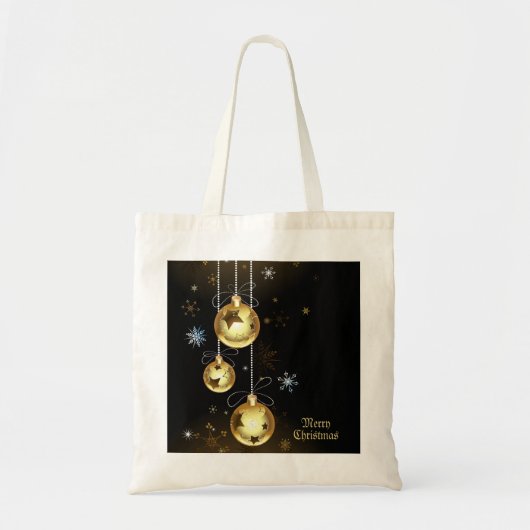 Kerst Golden Ornamenten Shiny Stars Zwart Tote Bag (Voorkant)