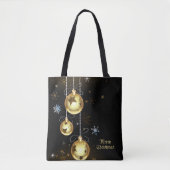 Kerst Golden Ornamenten Shiny Stars Zwart Tote Bag (Voorkant)