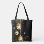 Kerst Golden Ornamenten Shiny Stars Zwart Tote Bag (Achterkant)