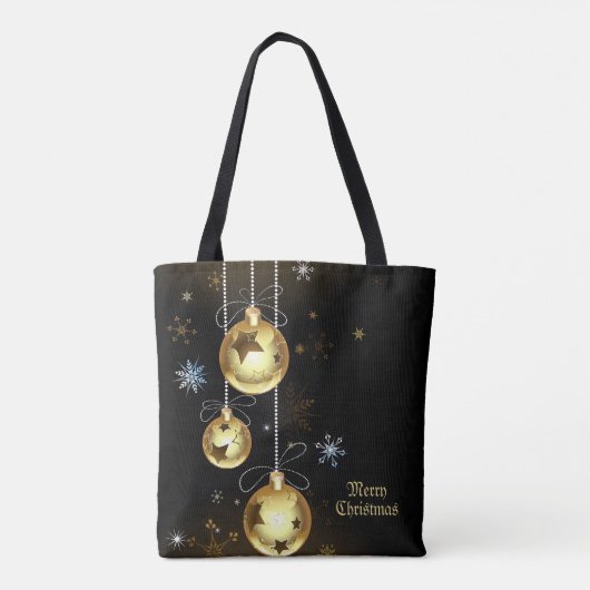 Kerst Golden Ornamenten Shiny Stars Zwart Tote Bag (Achterkant)