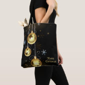 Kerst Golden Ornamenten Shiny Stars Zwart Tote Bag (Dichtbij)