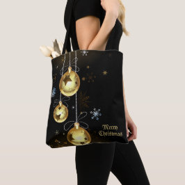 Kerst Golden Ornamenten Shiny Stars Zwart Tote Bag