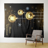 Kerst Golden Ornamenten Shiny Stars Zwart Wandkleed (In Situ (horizontaal))