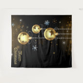 Kerst Golden Ornamenten Shiny Stars Zwart Wandkleed (Voorkant (horizontaal))