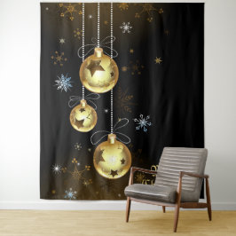 Kerst Golden Ornamenten Shiny Stars Zwart Wandkleed