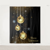 Kerst Golden Ornamenten Shiny Stars Zwart Wandkleed (Voorkant)
