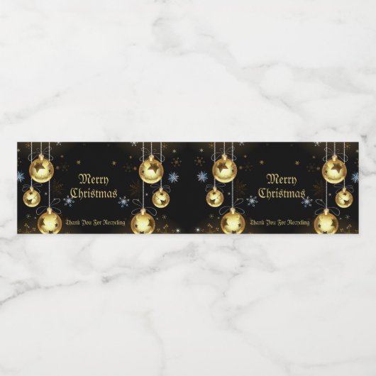 Kerst Golden Ornamenten Shiny Stars Zwart Waterfles Etiket (Enkel label)