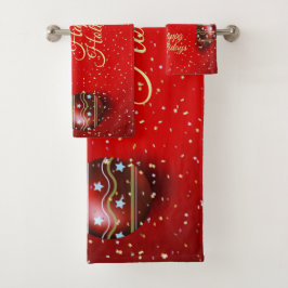 Kerst Golden Red Winter Feestdagen Elegant Bad Handdoek