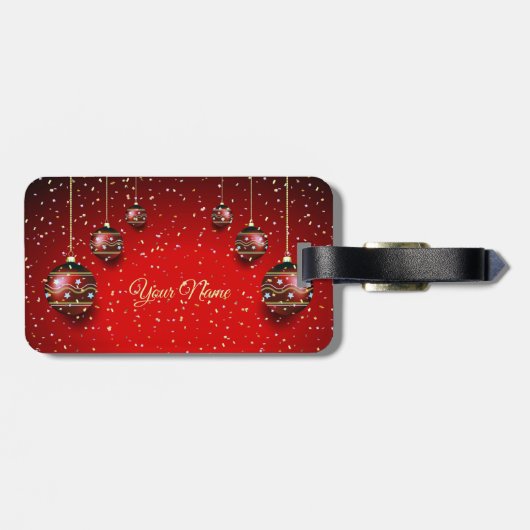 Kerst Golden Red Winter Feestdagen Elegant Bagagelabel (Achterkant horizontaal)