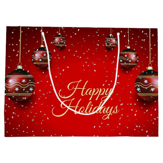 Kerst Golden Red Winter Feestdagen Elegant Groot Cadeauzakje (Achterkant)