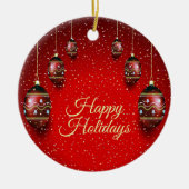 Kerst Golden Red Winter Feestdagen Elegant Keramisch Ornament (Voorkant)