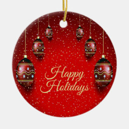 Kerst Golden Red Winter Feestdagen Elegant Keramisch Ornament