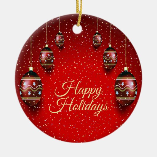 Kerst Golden Red Winter Feestdagen Elegant Keramisch Ornament (Voorkant)